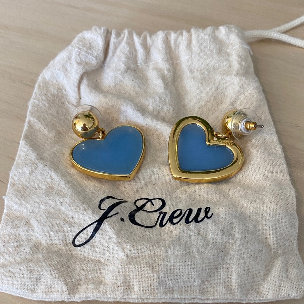 J. Crew Gold and Blue Heart Earrings